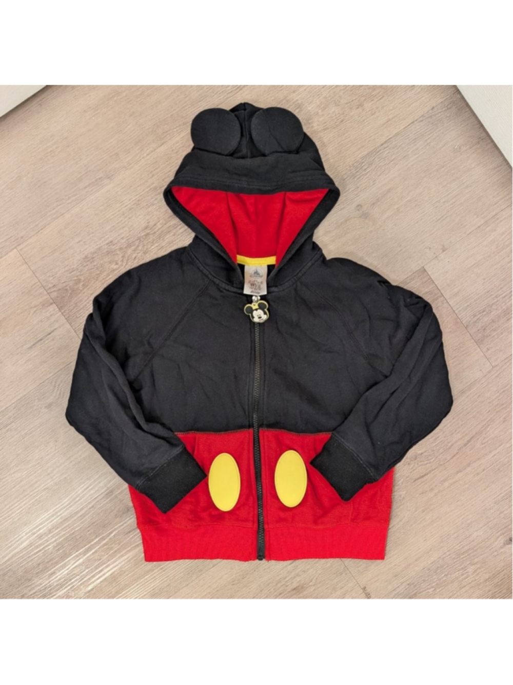 Exclusive Disney Parks Mickey Mouse Ears Hooded Full Zip Jacket Sz 5/6 Black Red